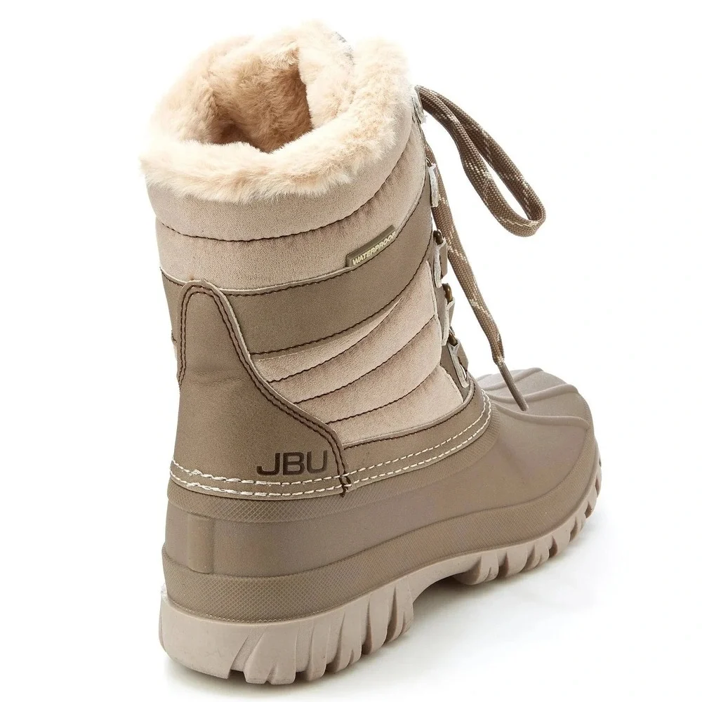 JBU Casey Waterproof Winter Boot Taupe Faux Fur Lace Up B3CSY54 Womens 8 NEW